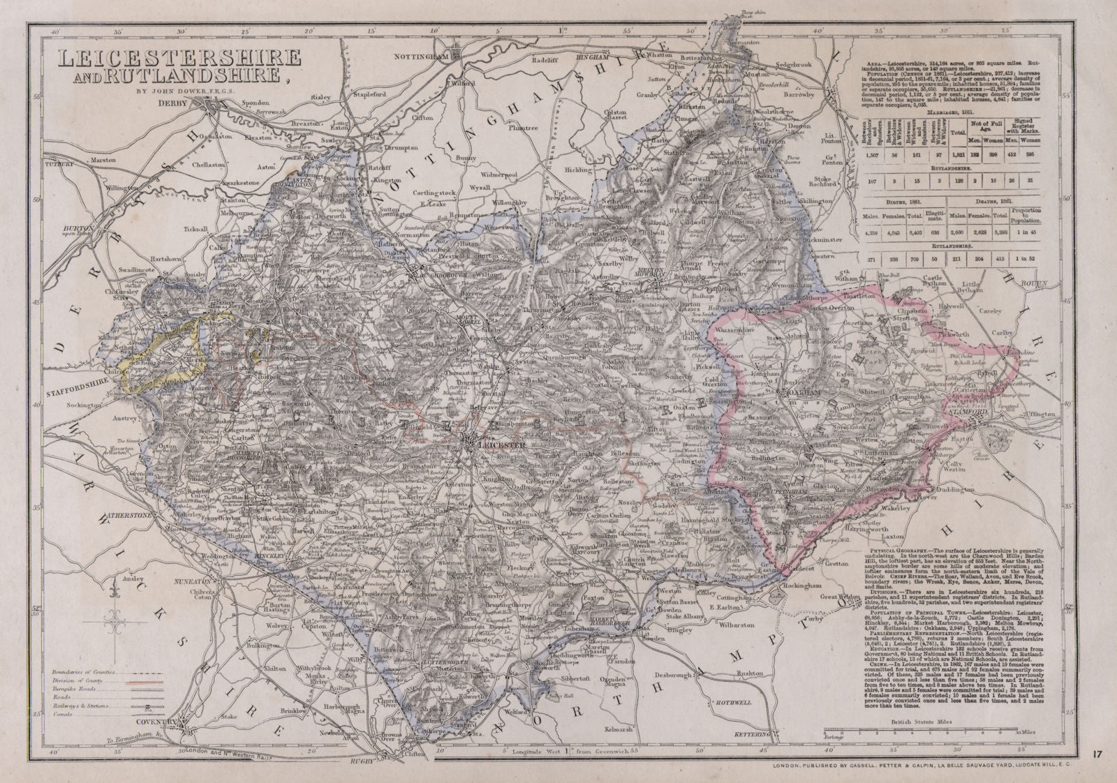 EAST MIDLANDS. Leicestershire & Rutlandshire. Railways Enclaves. DOWER 1868 map